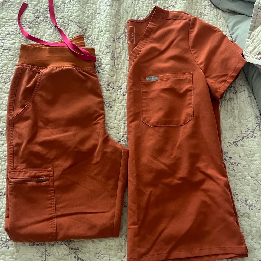 Figs Orange Straight Leg Pants & Top Set
